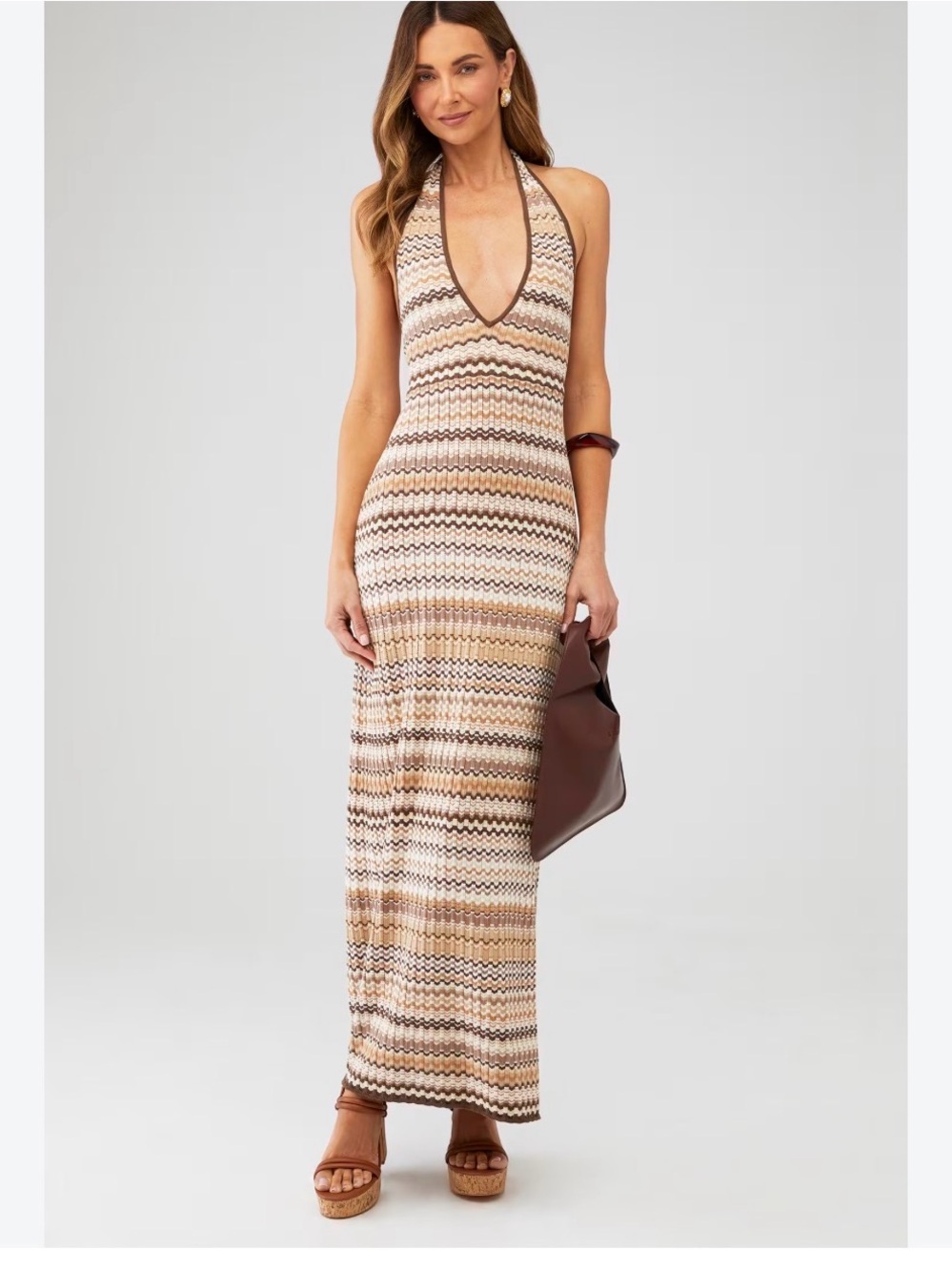Show Me Your MuMu Halter Maxi Knit Dress in Neutral Stripe